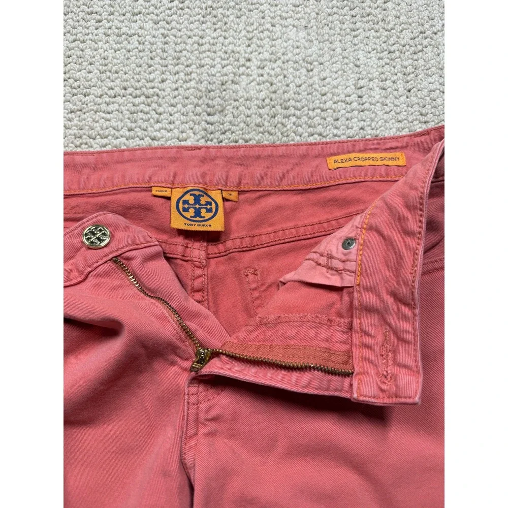 Tory Burch Alexa Cropped Skinny Pants Coral Pink Size 30 Logo Gold Hardware